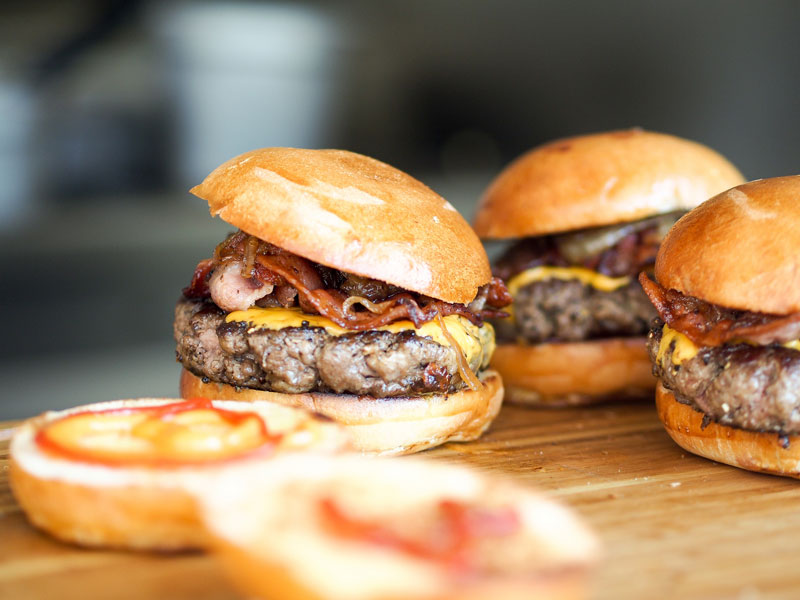 close-up of delicous burgers