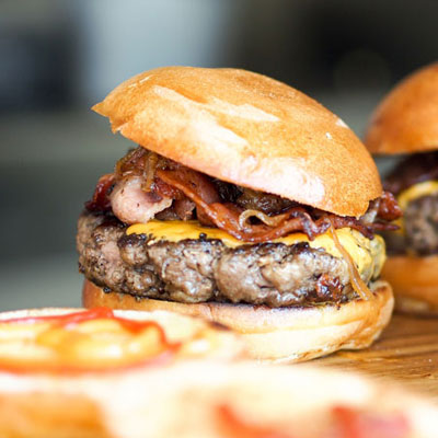 close-up of delicious burgers